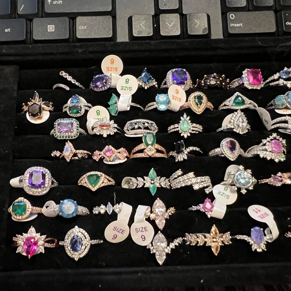 Elegant Pink and Blue Gemstone Rings with Intricate Filigree